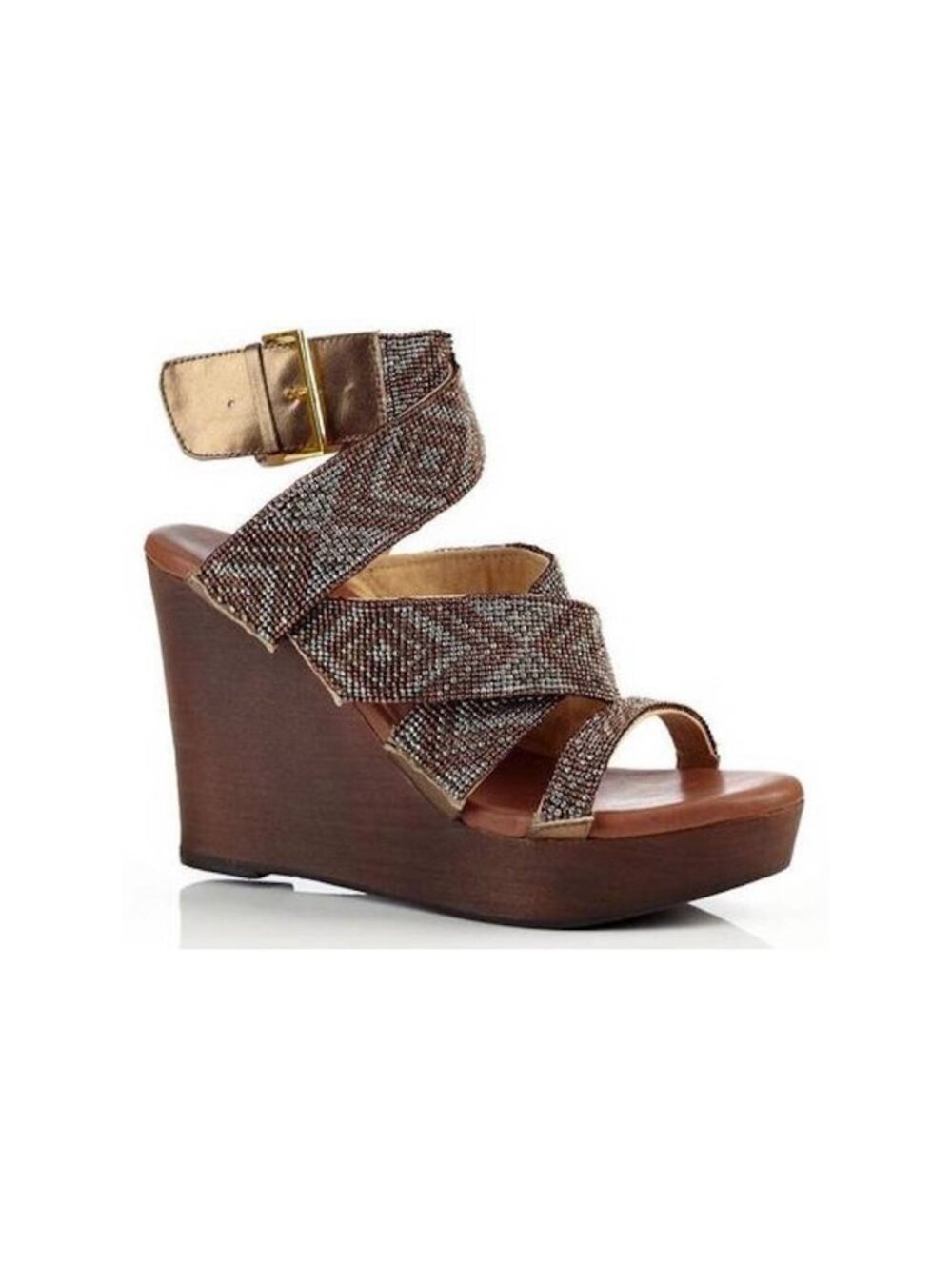 Matt Bernson Aztec Bronze Metallic Beaded Wedge Sandal
